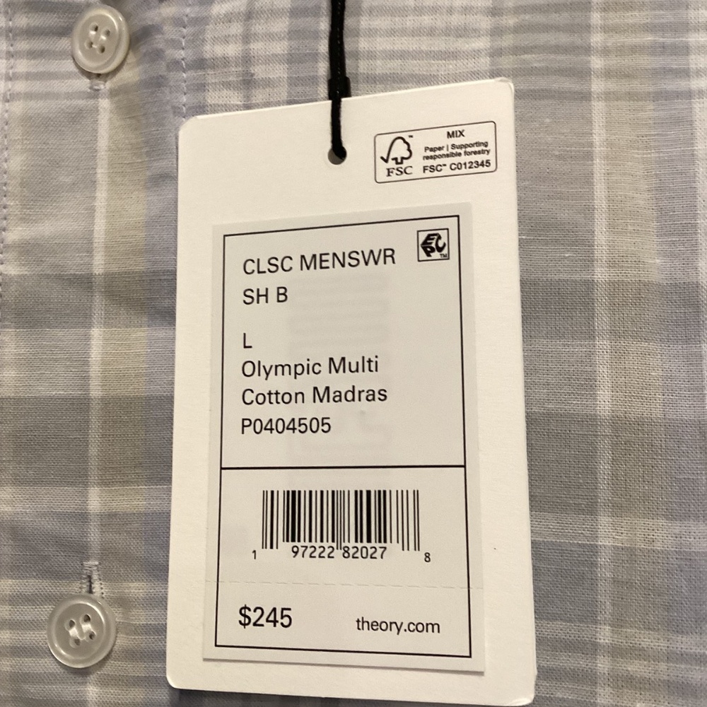 Theory Plaid Cotton & Linen Button-Up Shirt, size L - Picture 2 of 11